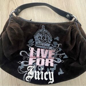 Juicy Couture Black Velvet Shoulder Bag with Pink Glitter 'Live For'